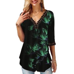 Flower Print V-Neck Lace Blouse