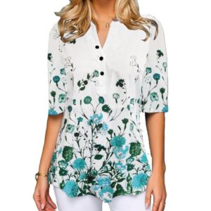 Half Sleeve Loose Irregular Blouse with Floral Print
