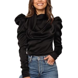 Bow Neck Long Sleeve Elegant Women Satin Blouse