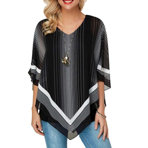 asymmetrical striped women chiffon blouse top