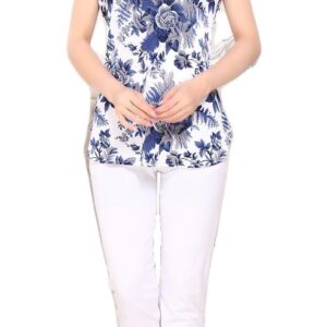 Short Sleeve Women Silk Top with Print