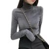 grey velvet turtleneck women top