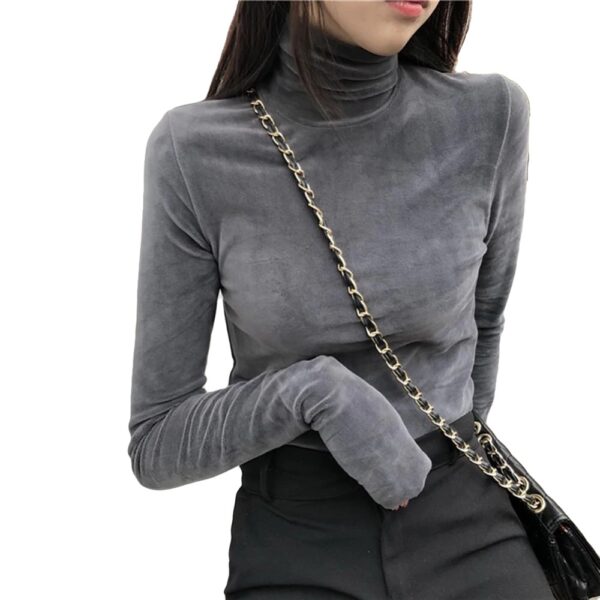 grey velvet turtleneck women top