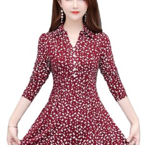 Elegant Button Design Long Sleeve V Neck Women Tunic