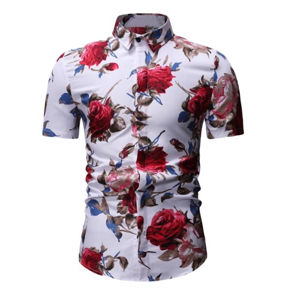 Short Sleeve Button Down Men Shirt with Roses Print