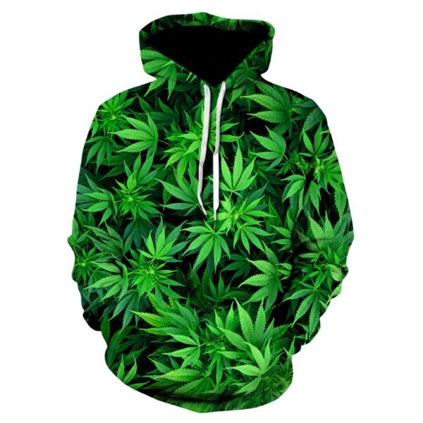 Men Pullover Hoodie with 3d Printed Green Leaves