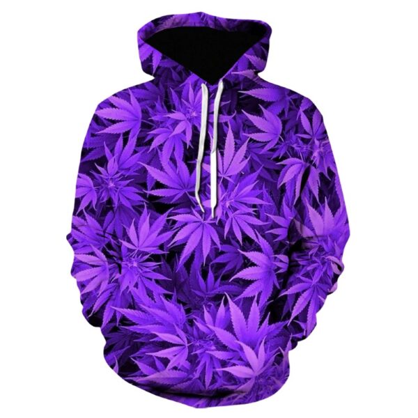 Women Pullover Hoodie with 3D Printed Purple Leaves