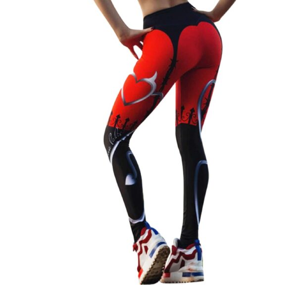 Red Black Patchwork Heart Printed Women's Fitness Leggings