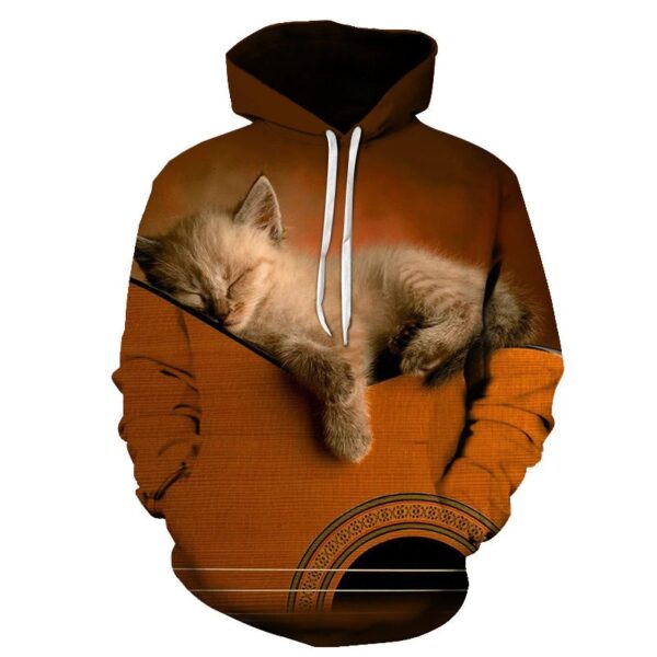 Long Sleeve Women's Hoodie with 3D Printed Sleeping Kitten
