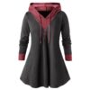 Long Sleeve Women's Hooded Half Zipper Grey Tunic Top