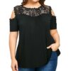 Plus Size Short Sleeve Cold Shoulder Women's Lace Top