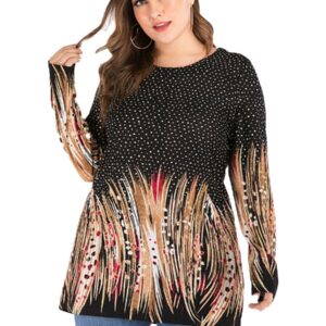 Plus Size Women’s Long Sleeve Polka Dot Striped Print Top