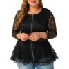 Plus Size Women's Elegant Lace Hollow Out Patchwork Blouse