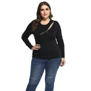 Plus Size Women’s Elegant Hollow Out Zipper Top