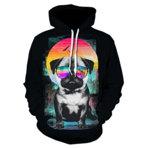 3D Printed Men’s Black Fleece Hoodie Dog with Sunglasses