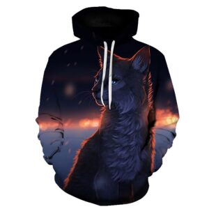 3D Printed Women Fleece Hoodie with Wild Cat