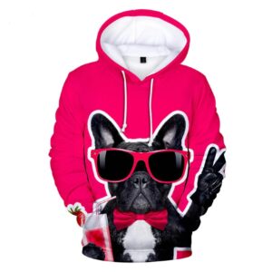 Women Fleece Hoodie with Bulldog Head and Peace Sign