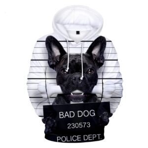 Men Fleece Hoodie with Bulldog Head and Bad Dog Sign