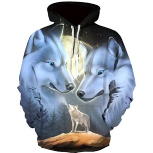 ﻿Women Fleece Hoodie with 3 Wolfs Heads
