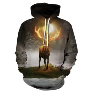 Men Fleece Hoodie with Elk 3D Print