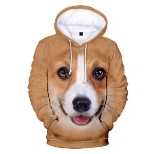 Men Fleece Dog Face Hoodie 3D Printed