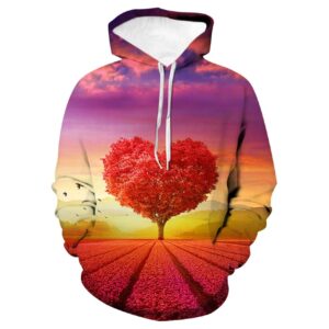 Women Fleece Hoodie 3D Field and Tree Print