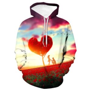 Women Fleece Hoodie 3D Heart Shaped Tree Print