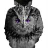 Men Fleece Hoodie 3D Printed Grey Owl