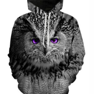 Men Fleece Hoodie 3D Printed Grey Owl