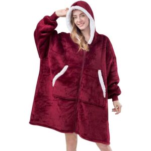 Blanket Hoodie with Front Zipper and Sherpa Fleece Lining