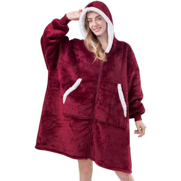 Red Blanket Hoodie with Sherpa Fleece Lining