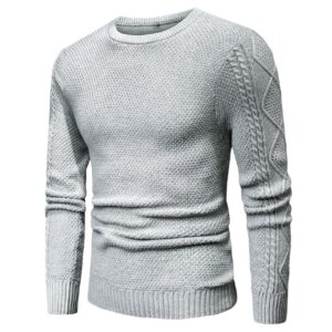 Cable Knit Sweater Cotton Pullover with Geometric Design