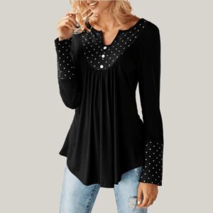 Ruffled Hem Blouse with Decorative Polka Dots
