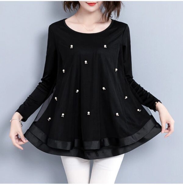 Long Sleeve Women Black Lace Chiffon Blouse