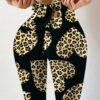 Women's High Waist Bow Knot Back Scrunched Leggings with Leopard Print
