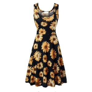 Women’s Sleeveless Midi Flared Floral Tank Dress