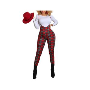 Women’s High Waist Plaid Overalls Suspender Pants