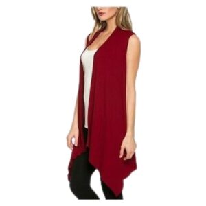 Women’s Asymmetrical Hem Open Front Long Sleeveless Draped Cardigan
