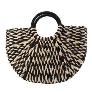 Large Capacity Woven Straw Half Round Bag