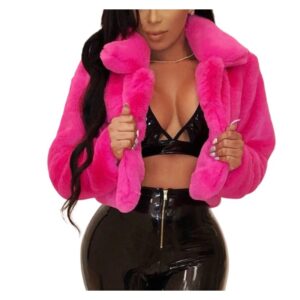 Women Warm Fluffy Faux Fur Open Front Cropped Coat