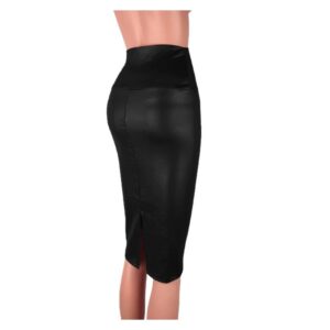 Back Split High Waist Faux Leather Long Pencil Skirt