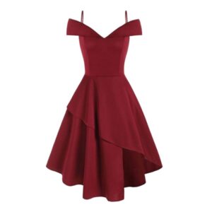 V Neck Short Sleeve Retro Vintage Dress with Irregular Hem