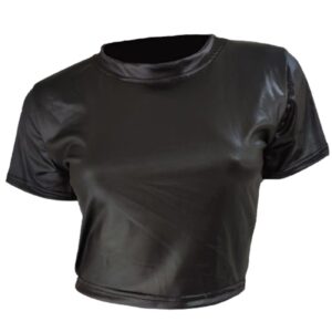 leather crop top black