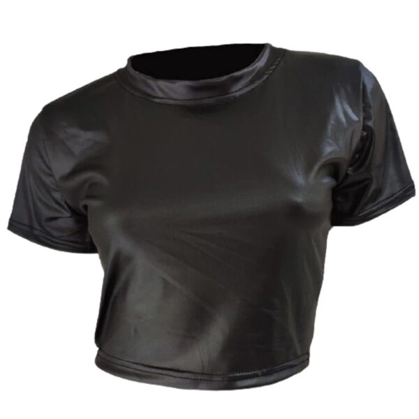 leather crop top black
