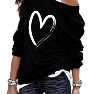 Women’s Long Sleeve One Shoulder Sweatshirt with Heart