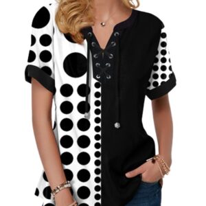 Women’s Boho Blouse with Lace Up V-neck