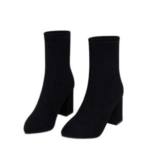 Women’s Thick Heel Pointed Toe Ankle Flock Boots