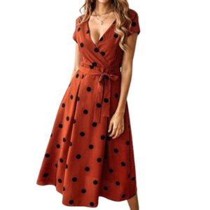 Short Sleeve Vintage Long Polka Dot Maxi Dress