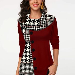 Women’s Patchwork Tunic Top with Big Buttons