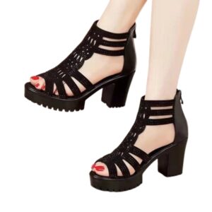 Women Open Toe Gladiator Sandals with Rivet Block Heel